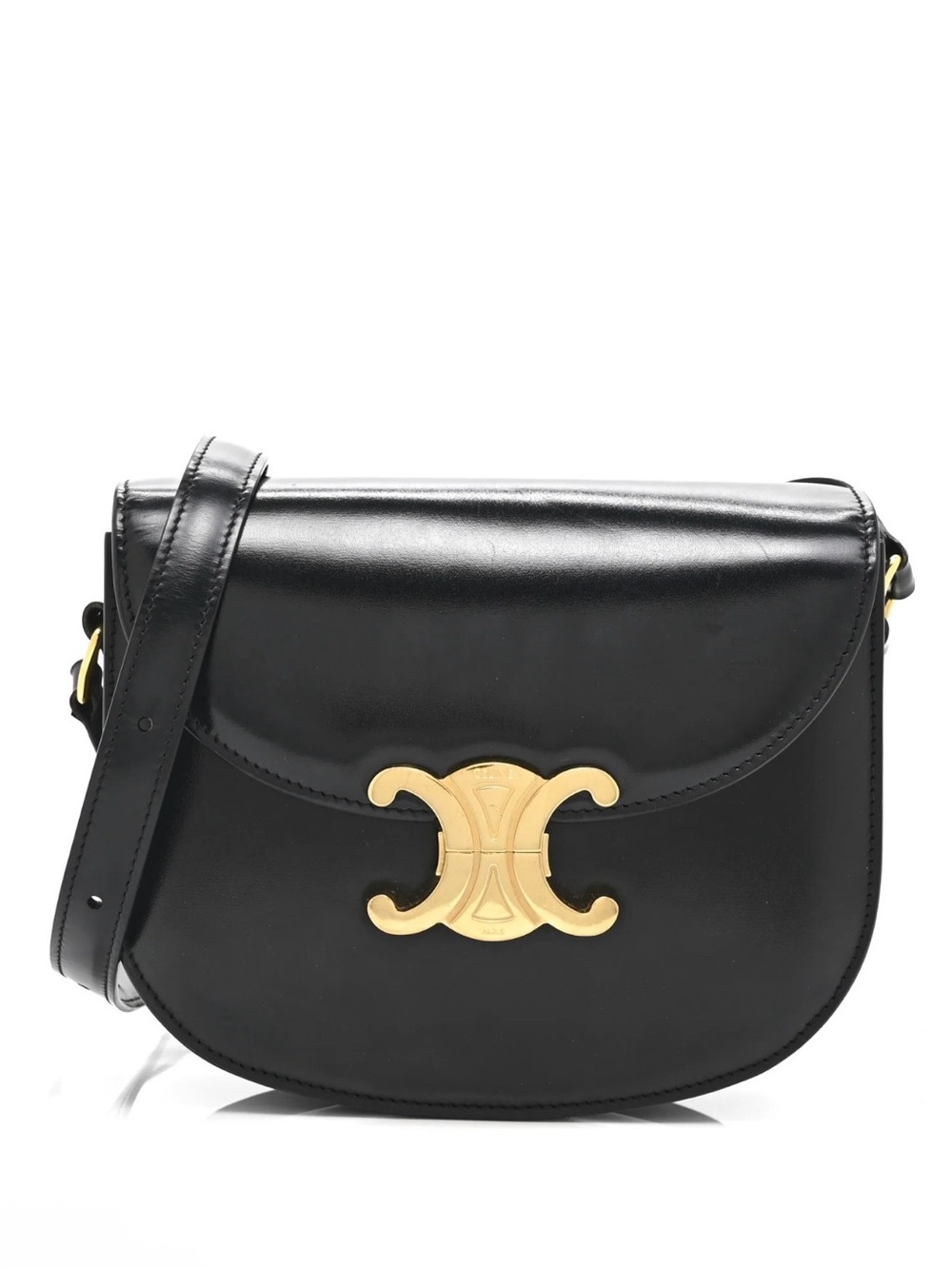 Celine Black Leather Saddle Crossbody with Gold Triomphe Logo